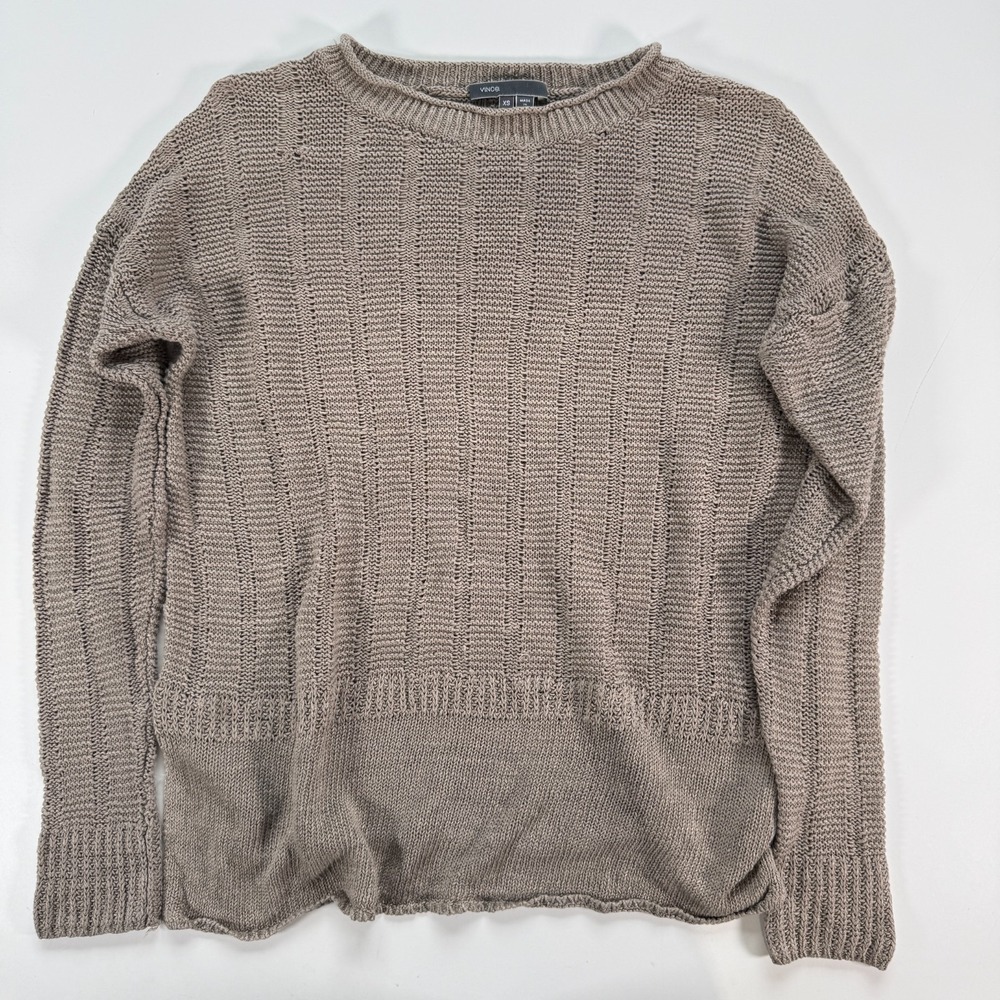 VINCE Loose 100% Linen Drop Sleeve Pullover Knit Sweater‎ Womens XS Taupe
